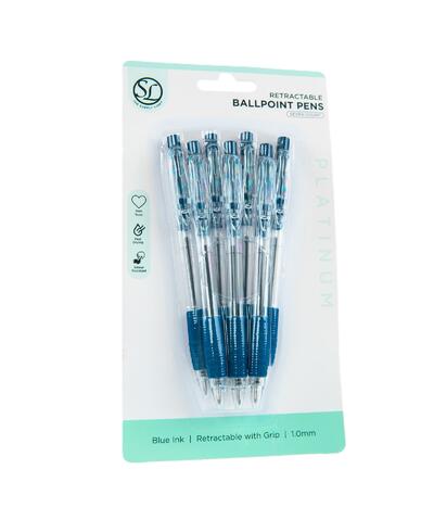 Supply Line Retractable Ballpoint Pens Blue Ink 1.0mm 7 count