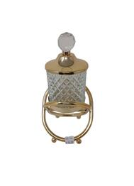 Gold With Clear Crystal Ribbed Glass With Cover Candle Holder 1 count: $0.00
