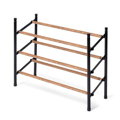 Oak Grain 3 Tier Extendable Stackable Shoe Rack