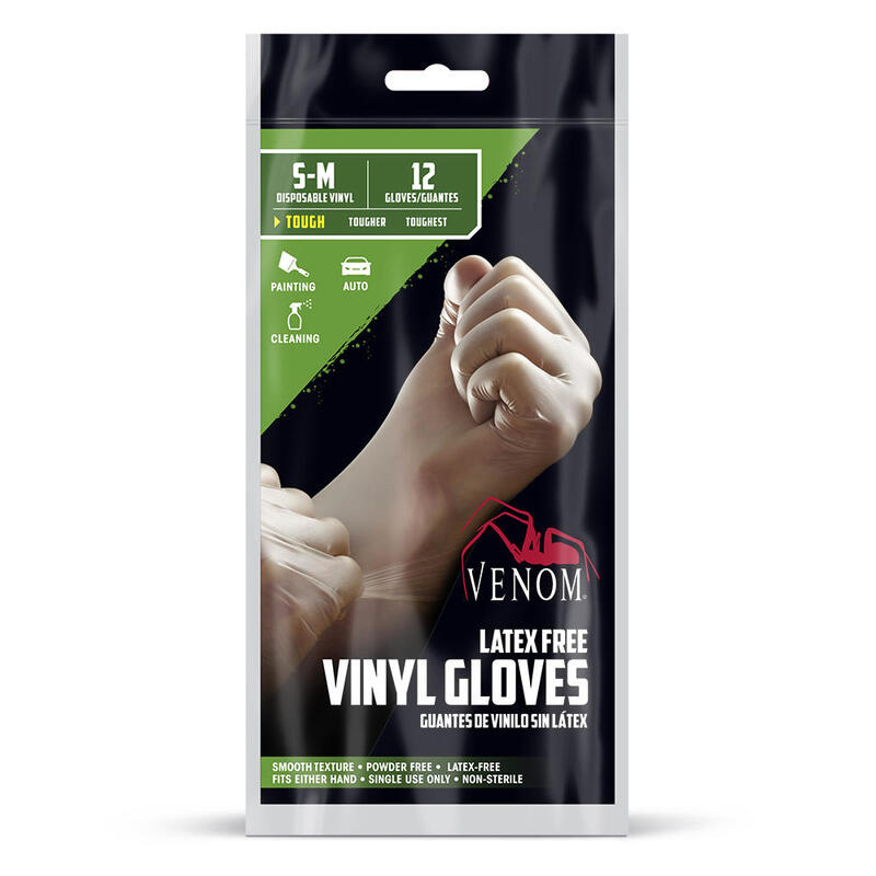 Venom Diposable Vinyl Gloves Small - Medium 12 count