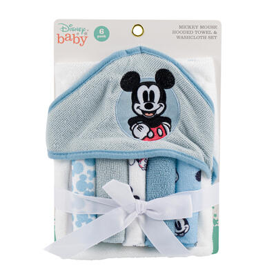 Disney Baby Mickey Mouse Hooded Towel & Washcloth 6 pieces