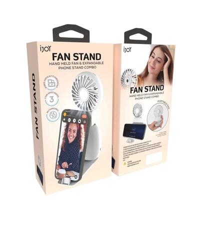 iJoy Fan Stand Hand Held Fan Phone Stand Asst Lavender Black White