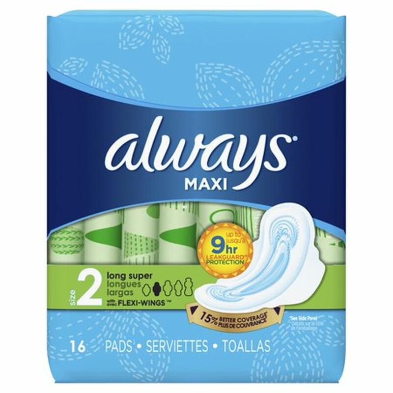 Always Maxi Long Super Pads with Wings 16 ct