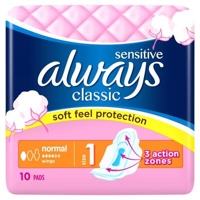 Always Classic  Sensitive With Wings Normal 10 count: $10.00