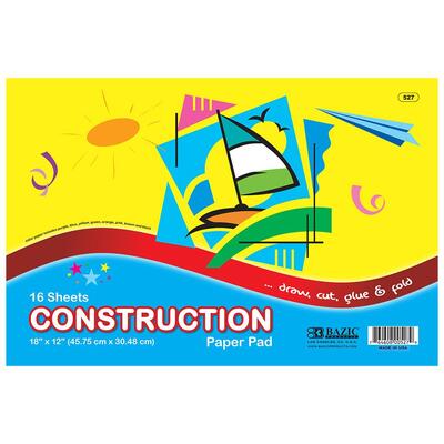Bazic Construction Paper Pad 18'' x 12'': $5.00
