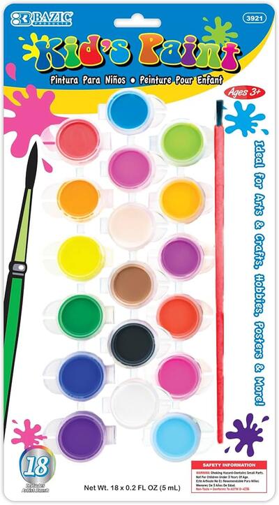 Bazic 18 Color Kids Paint w/Brush 0.17oz