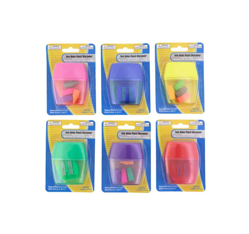 Pencil Sharpener Twin Hole With Cap Eraser 4 pieces