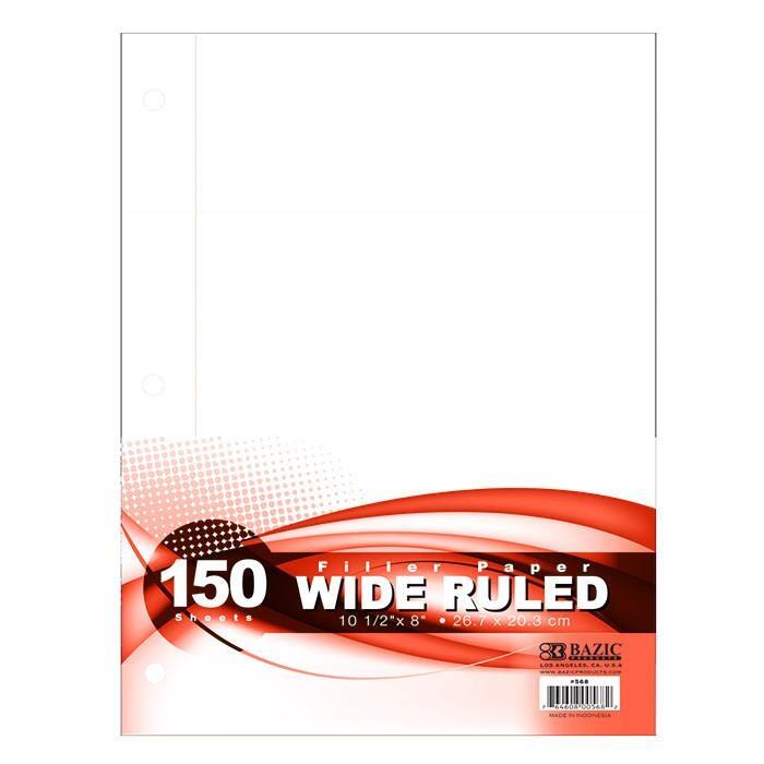 Bazic Wide Ruled  Filler Paper 150 Ct: $5.00