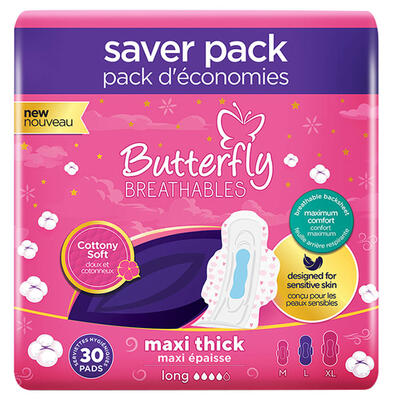 Butterfly Breathable Maxi Thick L Sanitary Napkins 30ct