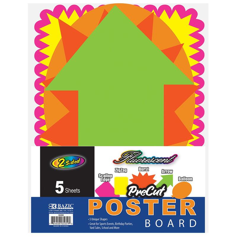 Bazic Fluorescent Pre Cut Poster Board Shapes 5 Sheets