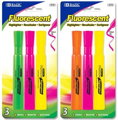 Bazic Fluorescent Highlighters 3 ct