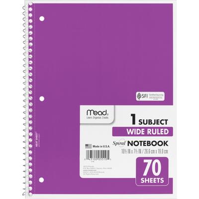 Mead 1 Subject Notebook 70 Sheets: $2.00