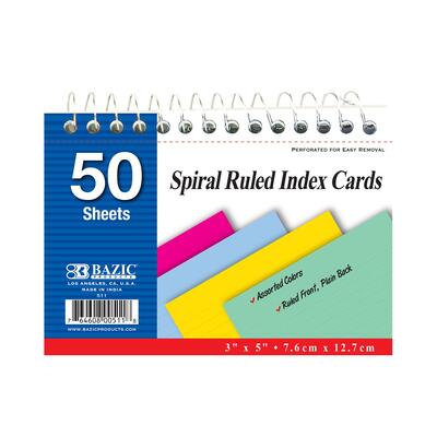 Bazic  Spiral Bound Ruled Index Cards 50 Sheets: $5.00