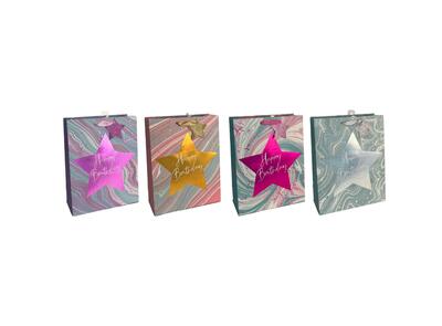 Paper Bag Marble Birthday Star Medium Assorted 1 count