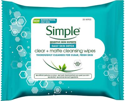 Simple Clear & Matte Cleansing Wipes 25 count
