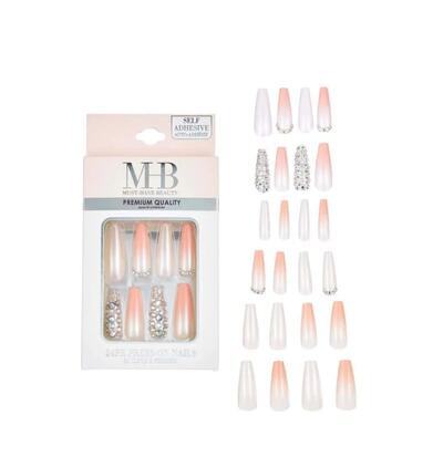 Faux Nail Coffin Shape Rhinestone 24pc