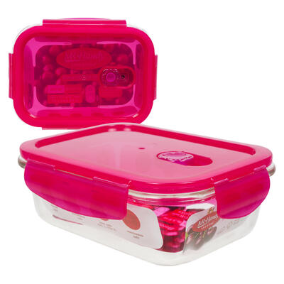 Food Container Glass Red Rectangular 20oz: $10.00