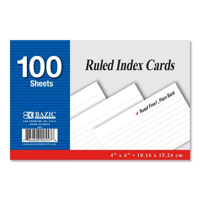 Bazic Ruled White Index Card 4x6 100ct: $5.00