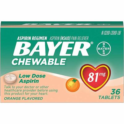 Bayer Chewable Low Dose Aspirin 81mg 36 Tabs