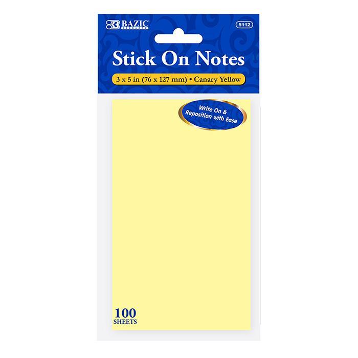 Bazic Stick On Note Yellow 3x5 100ct