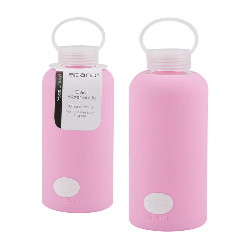 Apana Glass Water Bottle Pink 32oz