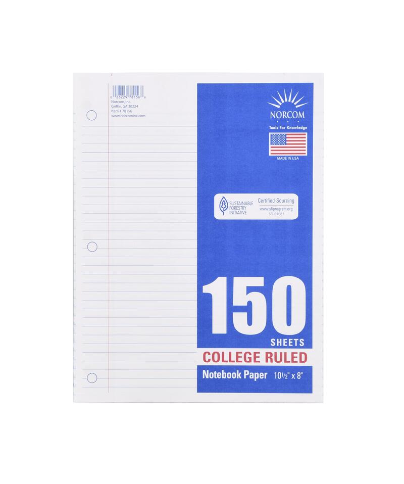 Norcom Filler Paper, College Ruled, 150 Pages, 8 x 10.5