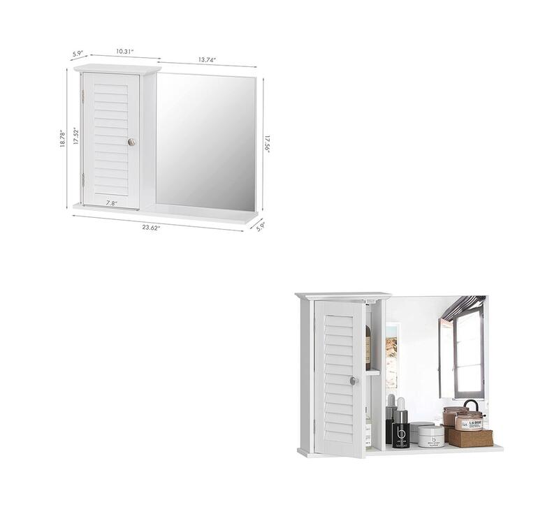 Spirich Home Bathroom White Hanging Wall Cabinet With Mirroe Wood 1 count