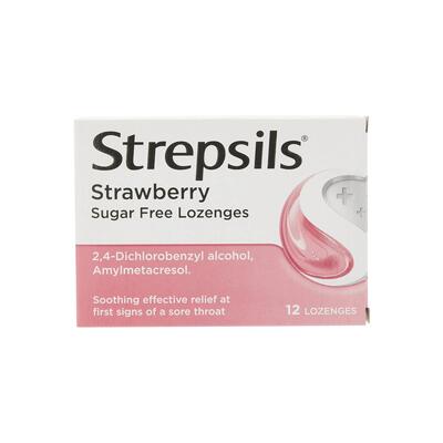 Strepsils Strawberry Sugar Free 12 count