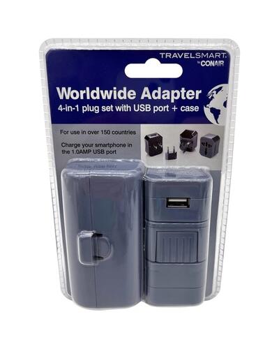 Travel Smart Conair Worldwide Adapter 4 in 1 Plug Set USB Port 1 count