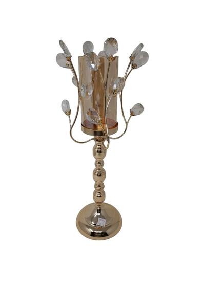 Gold With Crystal Leaves Candle Holder 1 count