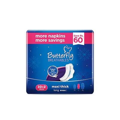 Butterfly Breathables Maxi Thick Sanitary Napkins 30ct