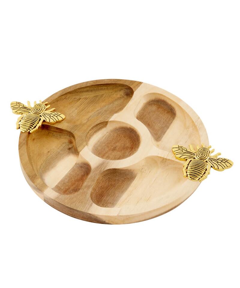 DNR Acacia Nibbles Tray Gold Bee Design: $39.99