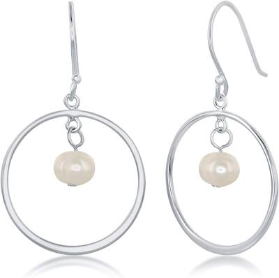 Lila Pearls Hoop Earrings: $45.00