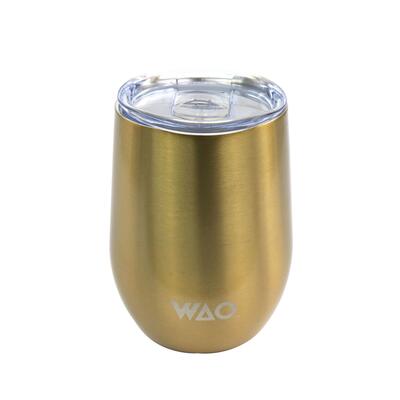 Thermal Stemless Wine Mug With Acrylic Lid Dark Gold