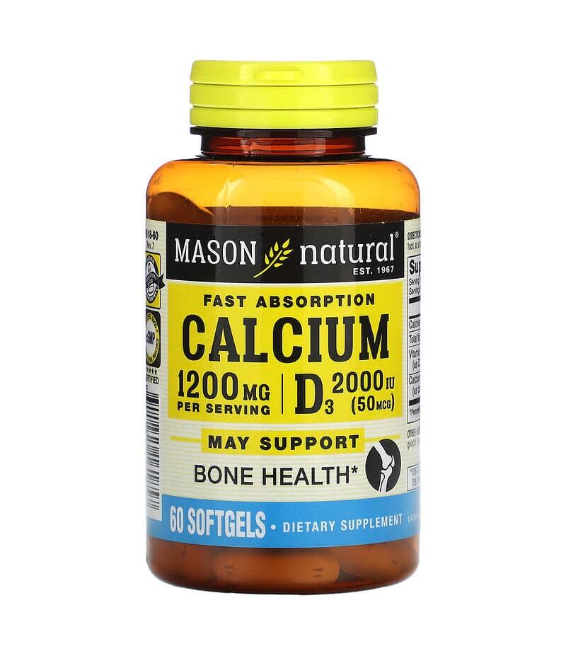 Mason Liquid Calcium 1200mg With Vitamin D3 2000IU Softgel 60 count