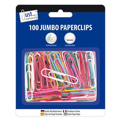 Jumbo Paperclips Assorted Colours 100ct