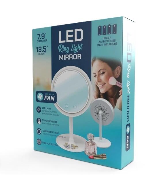 Light Up LED Touch Sensor Vanity Mirror Built In Fan 1 count