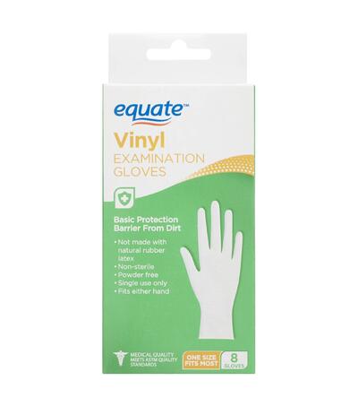 Equate Vinyl Examination Gloves One Size 8 count