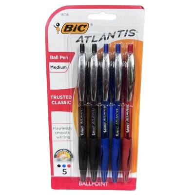 Bic Atlantis Medium Ball Pen 5pk