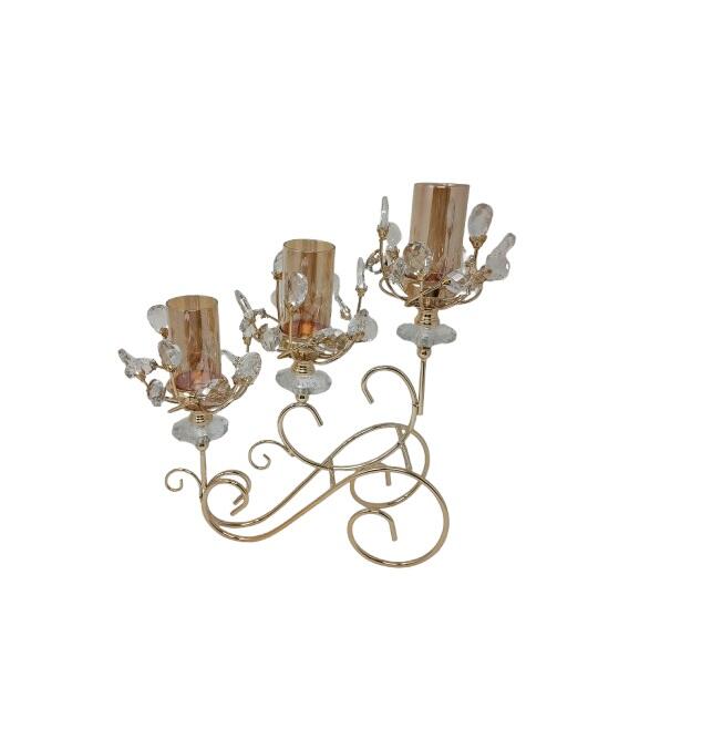 3 piece Joint Gold With Crystal Leaves Candle Holder 1 count