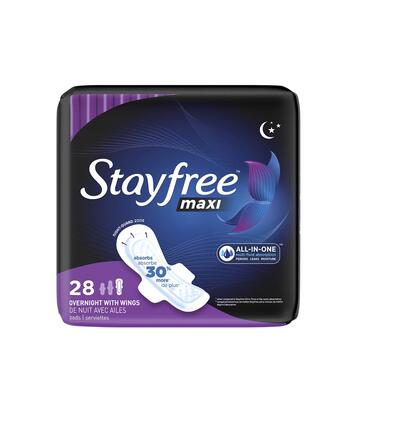 Stayfree Ultra Thin Pads With Wings Overnight Night-guard Zone 28 ct: $25.40