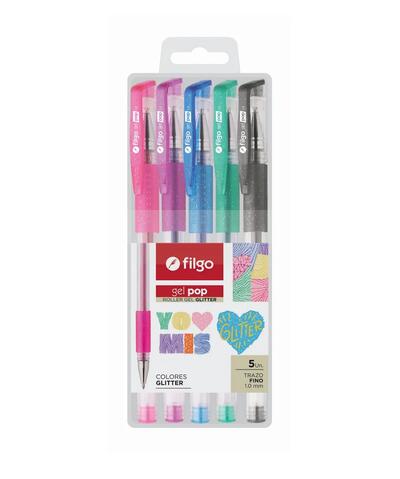 Filgo Roller Gel Glitter Pop Pen 5 pack