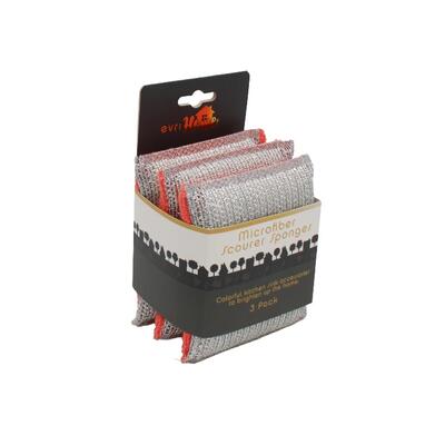 Microfiber Scourer Sponger Coral & Grey 3pk