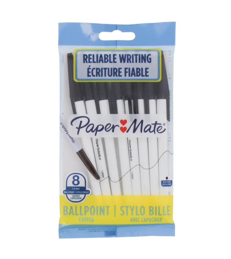 Papermate Ball Point Pens Black 8 pack