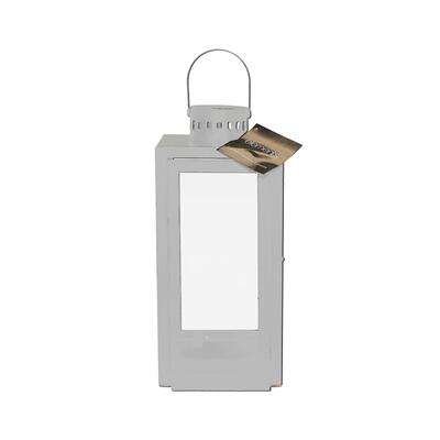 Elements White Metal & Glass Lantern