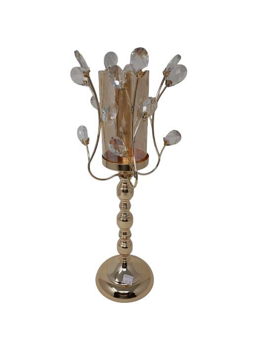 Gold With Crystal Leaves Candle Holder 1 count