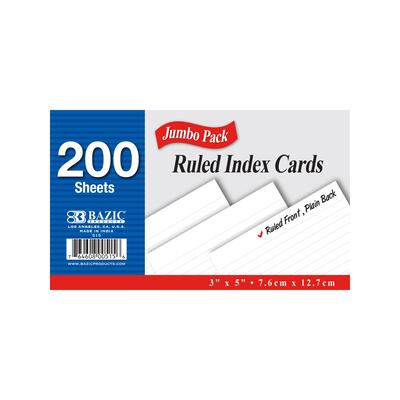 Bazic Ruled Index Card 200 ct: $7.00