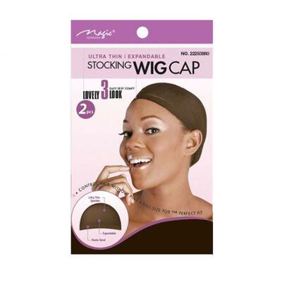 Magic Ultra Thin Expandable Stocking Wig Cap Dark Brown 2 pieces