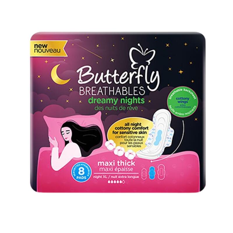 Butterfly Breathables Dreamy Nights Maxi Thick Sanitary Napkins 8ct