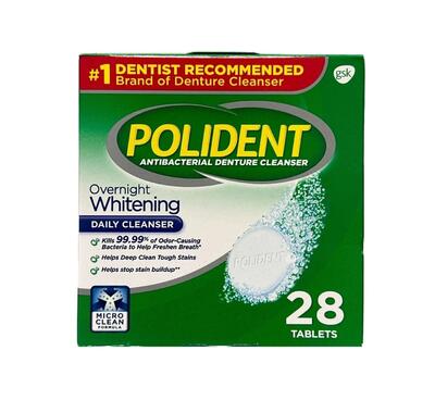 Polident Antibacterial Denture Cleanser Overnight Whitening 28 tablets
